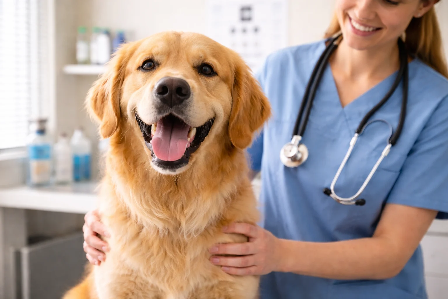Happy dog at the vet