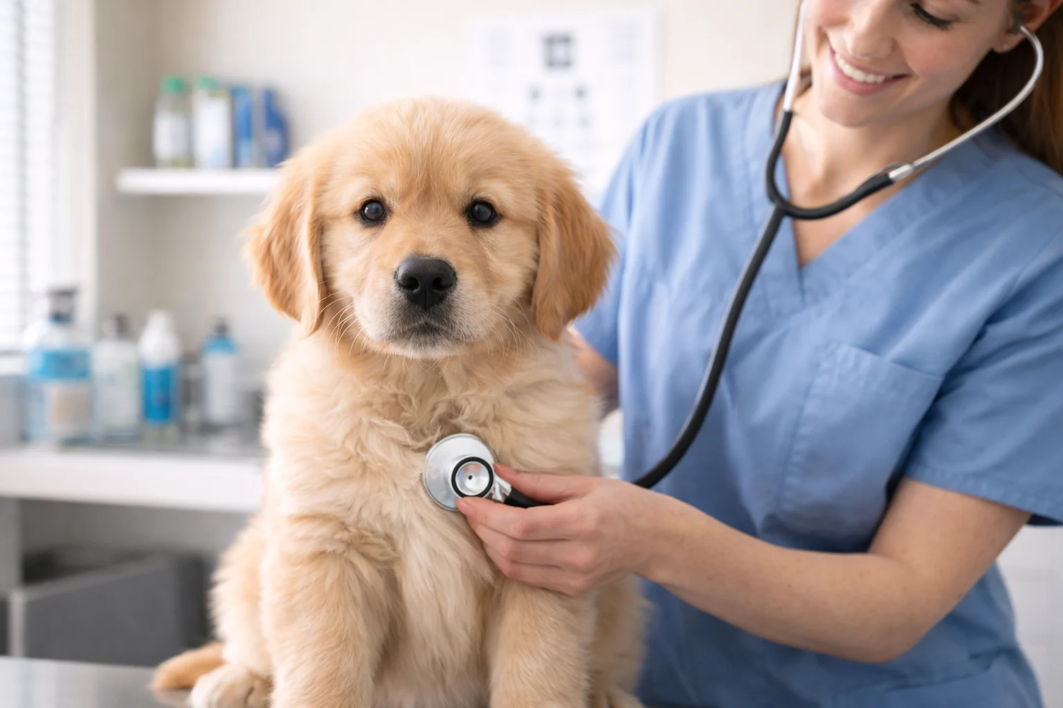 Puppy at vet checkup